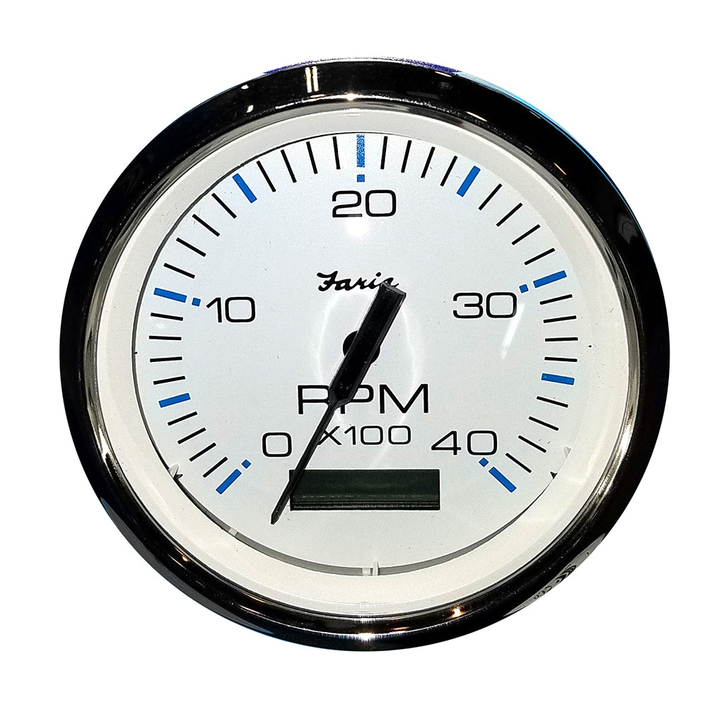 Faria Chesapeake White SS 4" Tachometer w/Hourmeter (4000 RPM) (Diesel) (Mech. Takeoff & Var. Ratio Alt) - 33834