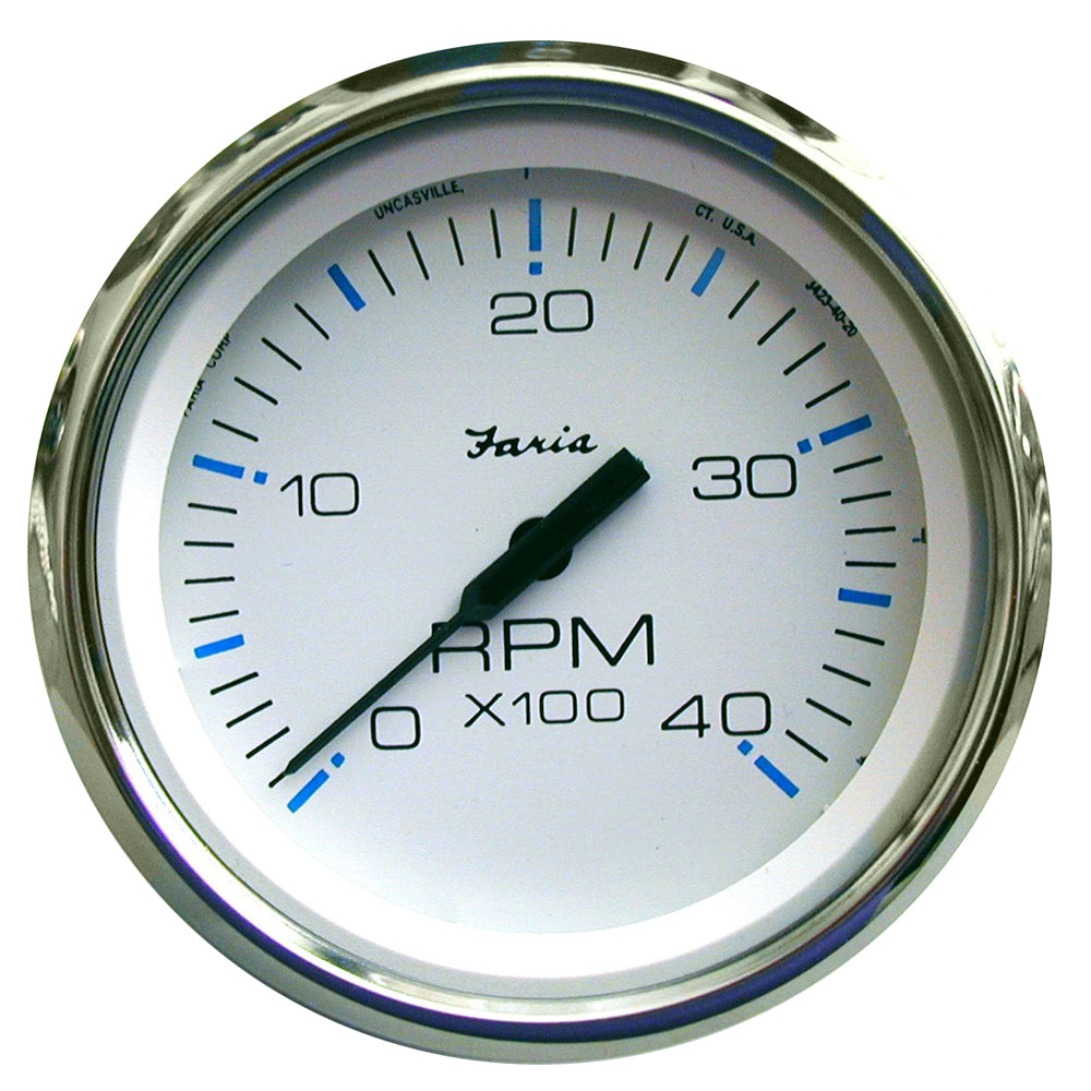 Faria Chesapeake White SS 4" Tachometer - 4000 RPM (Diesel)(Mechanical Takeoff & Var Ratio Alt) - 33842