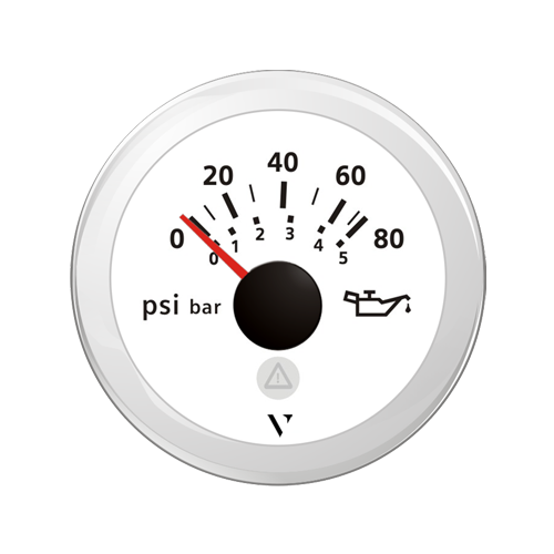 VL AFTERMARKET PRESSURE IND. - BAR - DOUBLE SCALE - 0 - 5 PSI - 10-184 OHM - DOUBLE LENS - ROUND WHITE BEZEL - A2C59514214