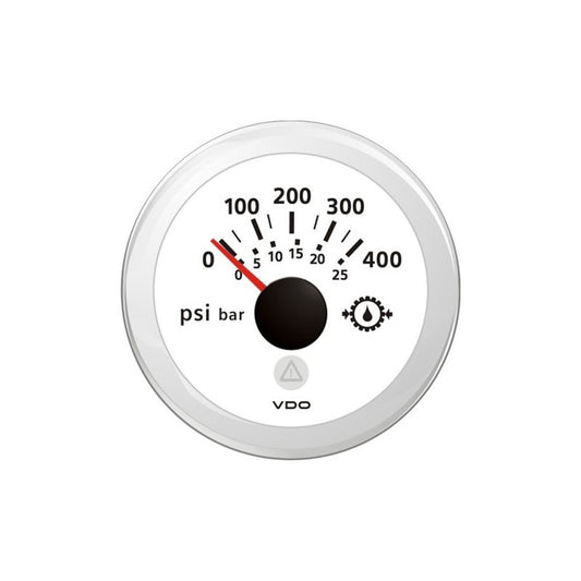 VL AFTERMARKET PRESSURE IND. - PSI - DOUBLE SCALE - 0 PSI - 400 PSI - 10-184 OHM - DOUBLE LENS - ROUND WHITE BEZEL - A2C59514223