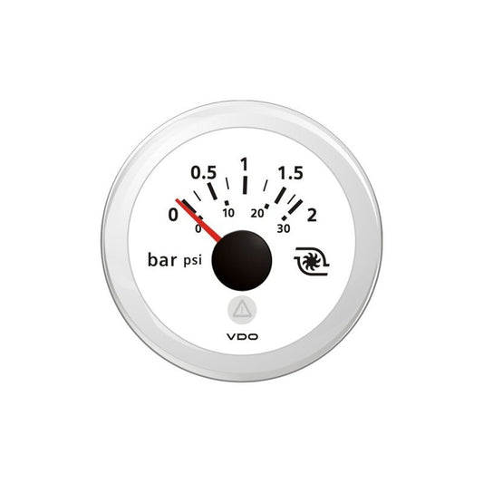 VL AFTERMARKET PRESSURE IND. - BAR - DOUBLE SCALE - 0 BAR - 2 BAR - 10-184 OHM - DOUBLE LENS - ROUND WHITE BEZEL - A2C59514225